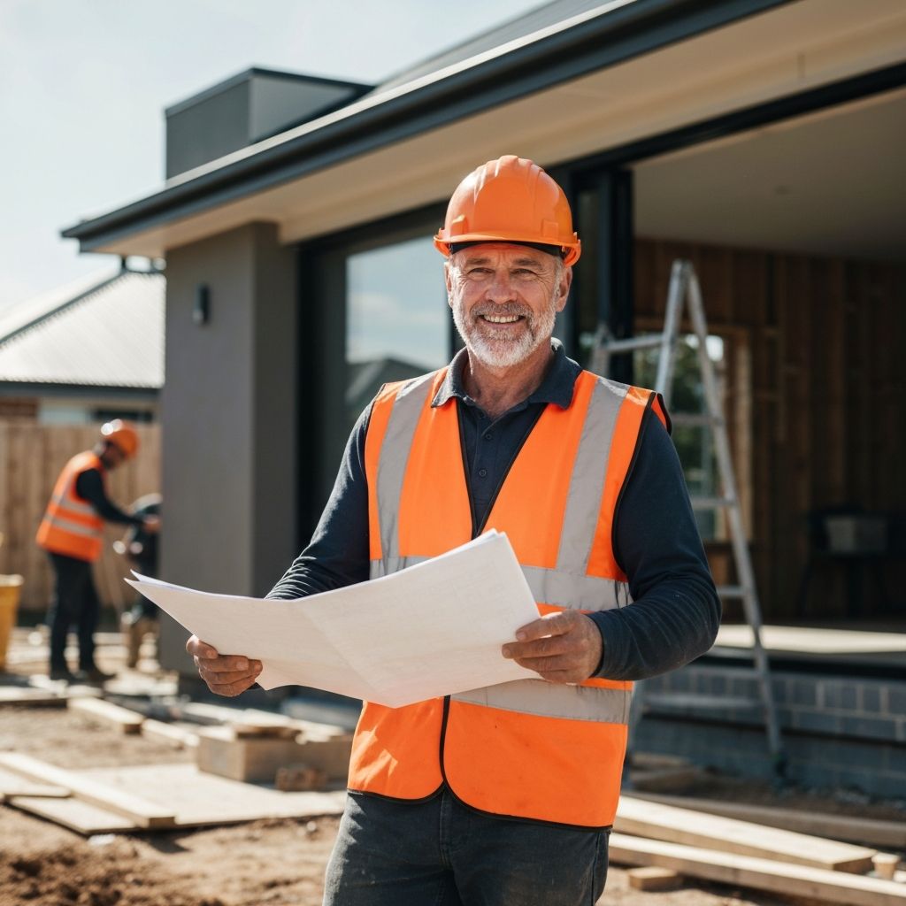 AH Smart Build professional builder reviewing construction plans on site